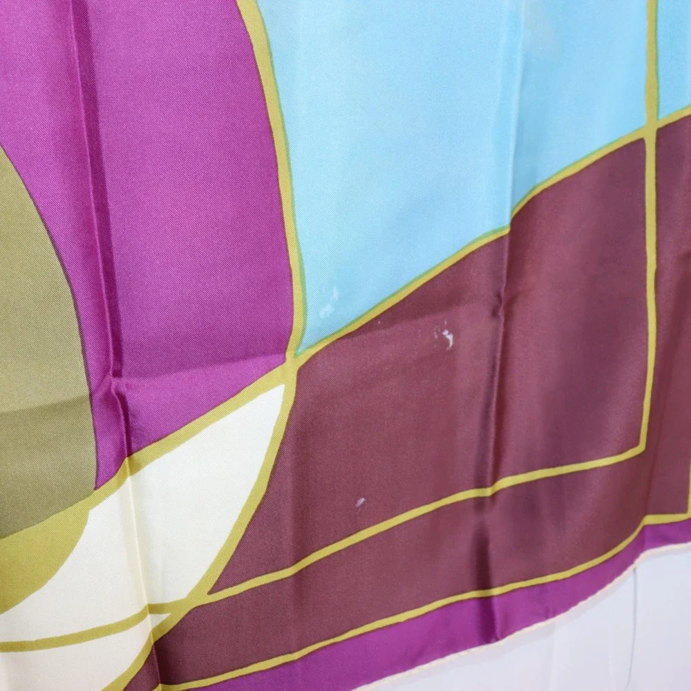 Jean Patou Silk Scarf 29x30 Multicolor Womens Geometric‎ Vintage Accessory